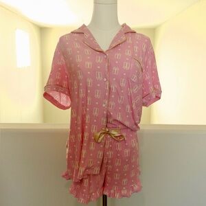 Pink Pajama Set With Gold Gift Accents